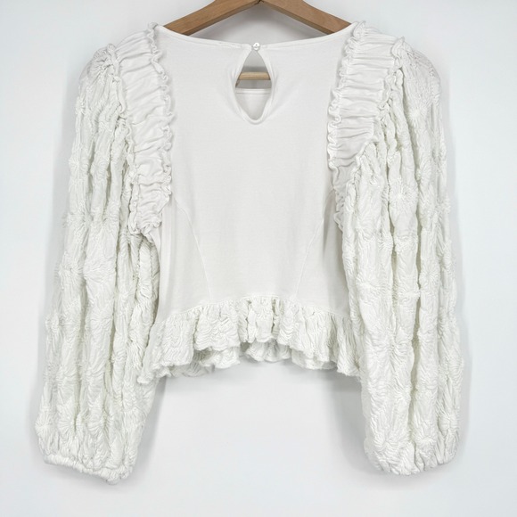 Free People White Olivia Contrast Stitch Knit Top XS - Picture 7 of 9